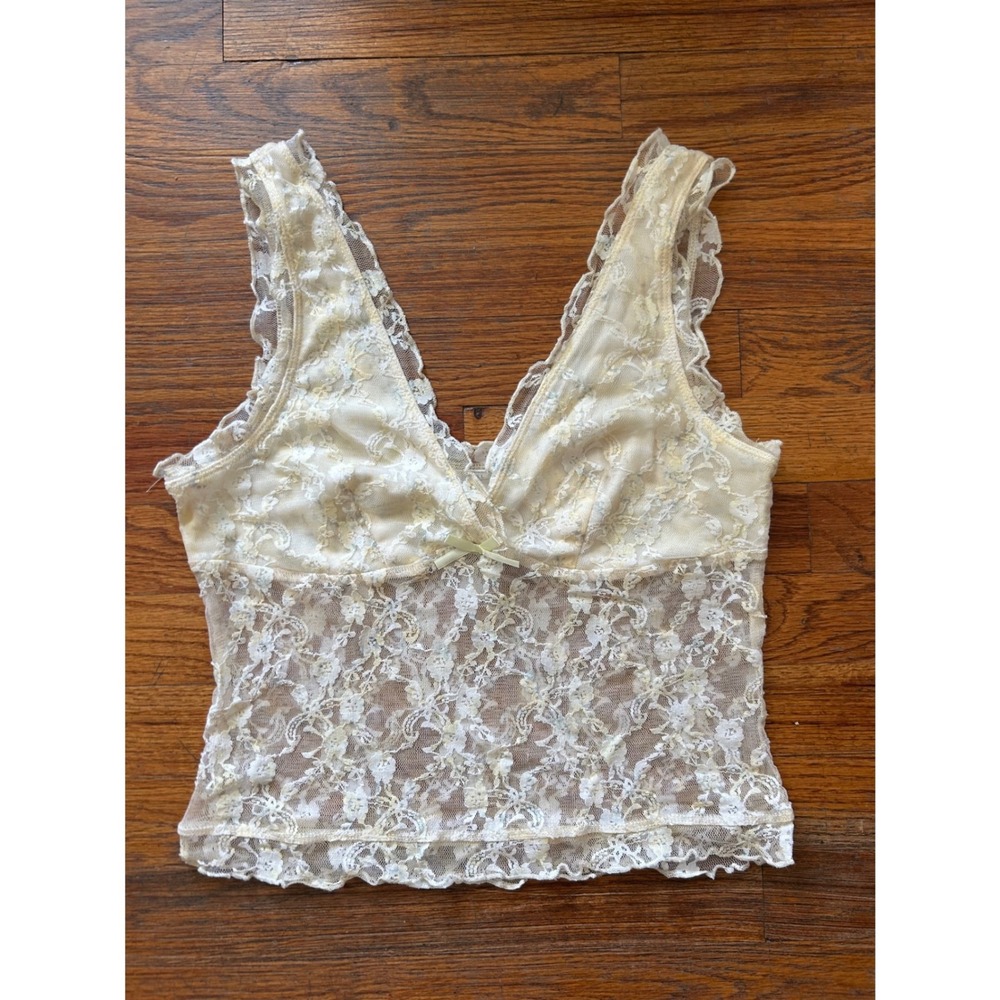 Tillys Pastel Yellow Lace Cami Top Floral Coquette V-Neck Bow Sleeveless Large